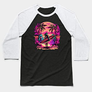 Retro Surfer Surfing Vaporwave Graphic Baseball T-Shirt